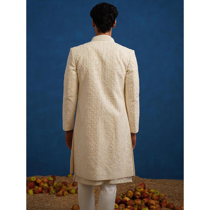 KALPRAAG Anant Cut dana Ivory Sherwani With Kurta And Pant