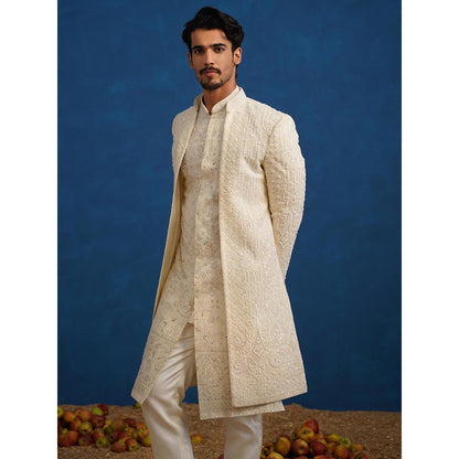 KALPRAAG Anant Cut dana Ivory Sherwani With Kurta And Pant