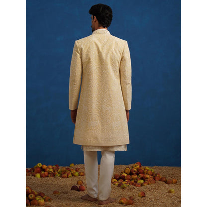 KALPRAAG Zorawar Cut dana Beige Sherwani With Kurta And Pant