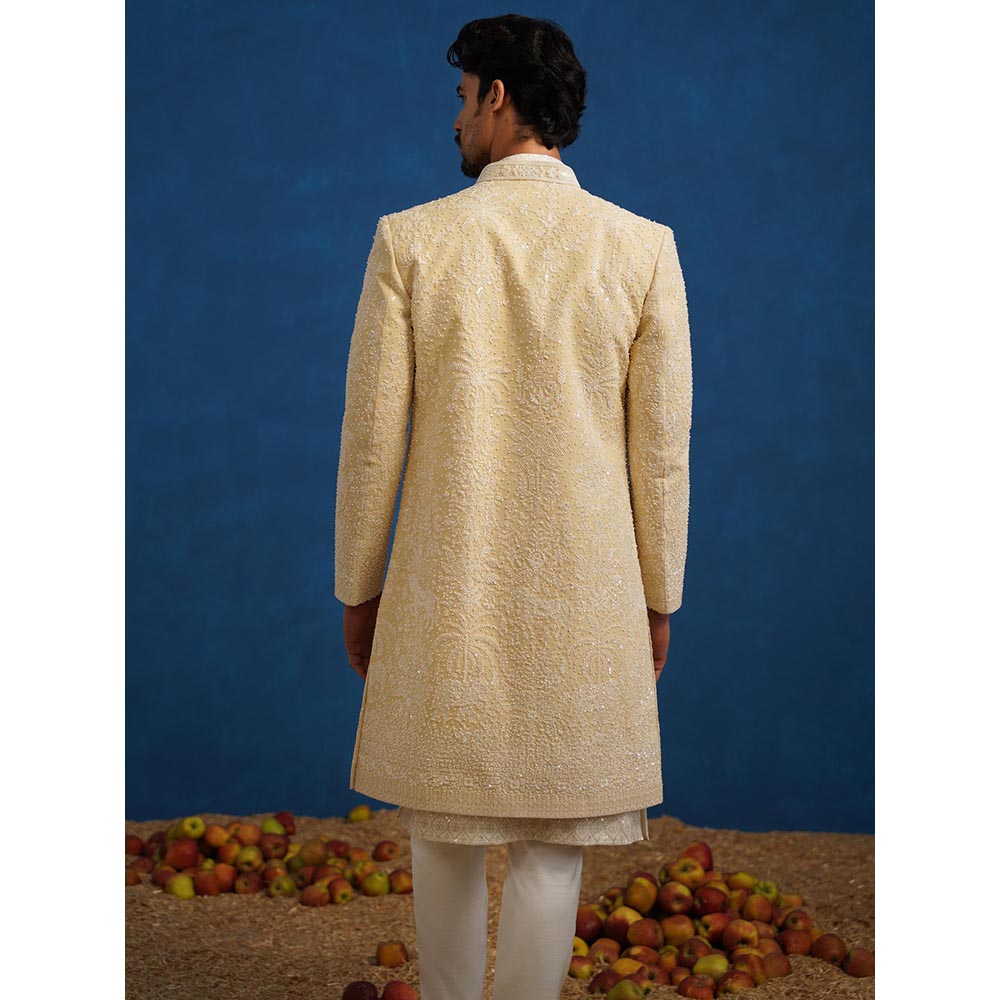 KALPRAAG Zorawar Cut dana Beige Sherwani With Kurta And Pant
