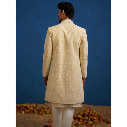 KALPRAAG Zorawar Cut dana Beige Sherwani With Kurta And Pant