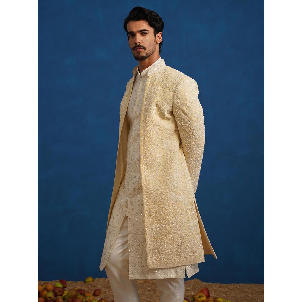 KALPRAAG Zorawar Cut dana Beige Sherwani With Kurta And Pant