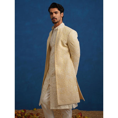 KALPRAAG Zorawar Cut dana Beige Sherwani With Kurta And Pant
