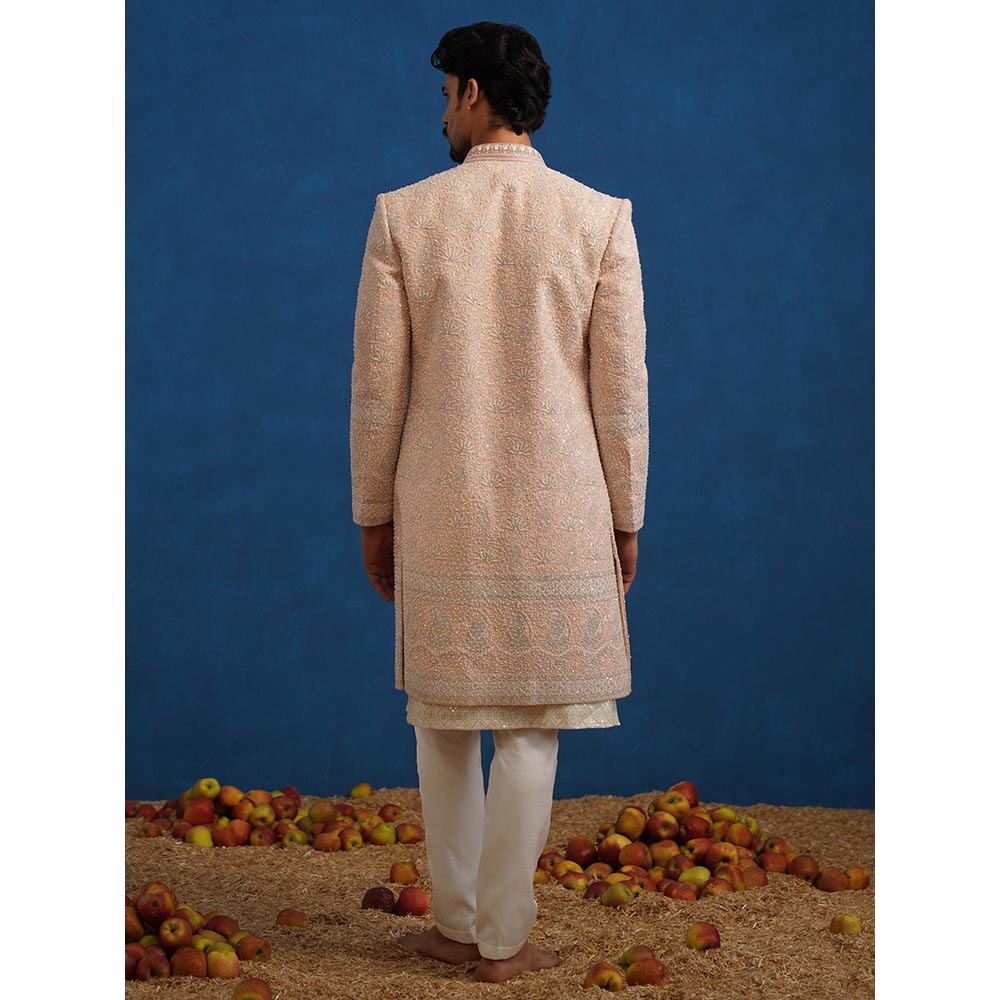 KALPRAAG Kamal Cut dana Pink Sherwani With Kurta And Pant