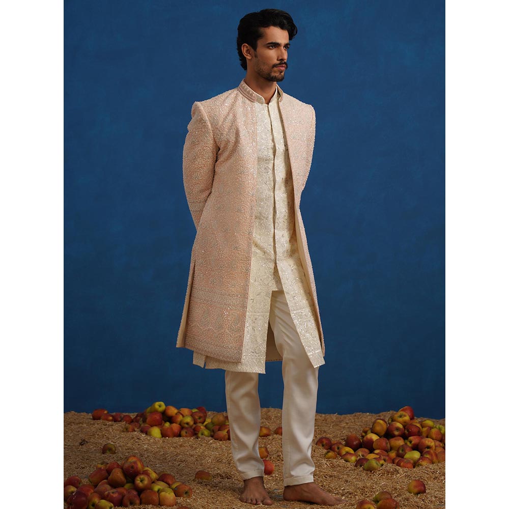 KALPRAAG Kamal Cut dana Pink Sherwani With Kurta And Pant