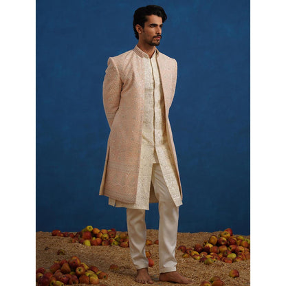 KALPRAAG Kamal Cut dana Pink Sherwani With Kurta And Pant