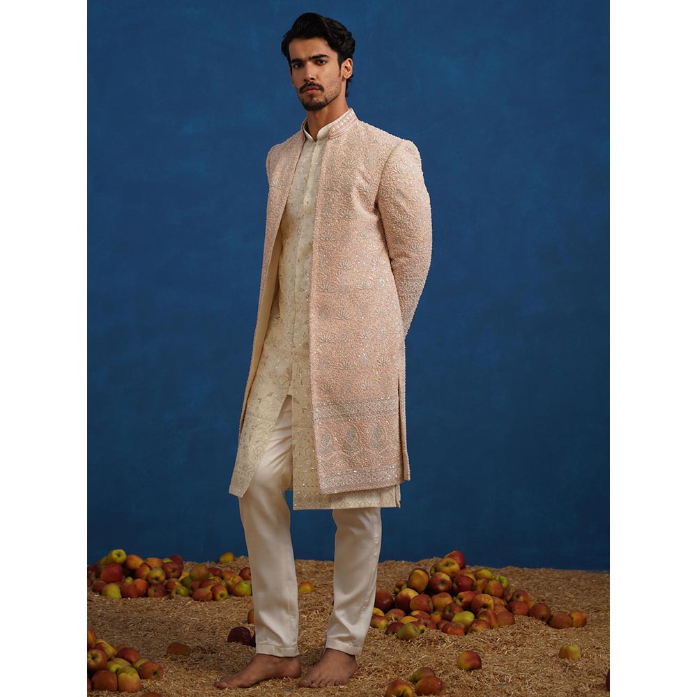 KALPRAAG Kamal Cut dana Pink Sherwani With Kurta And Pant