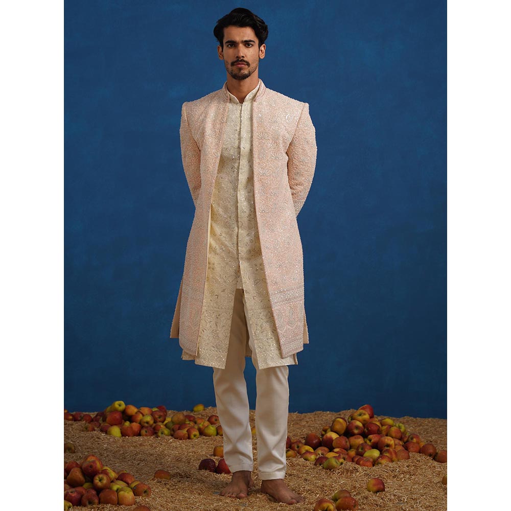 KALPRAAG Kamal Cut dana Pink Sherwani With Kurta And Pant