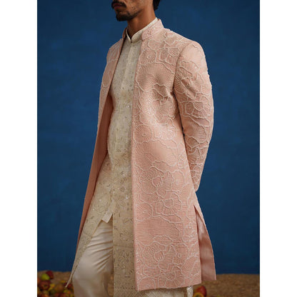 KALPRAAG Parthiv Cut dana Pink Sherwani With Kurta And Pant