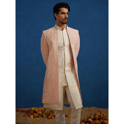 KALPRAAG Parthiv Cut dana Pink Sherwani With Kurta And Pant