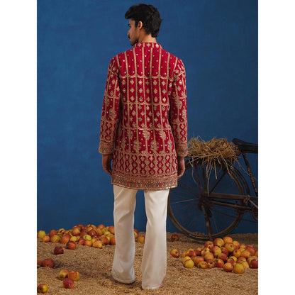 KALPRAAG Red Surkh Hot Pink Short Kurta With Pant