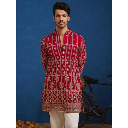 KALPRAAG Red Surkh Hot Pink Short Kurta With Pant