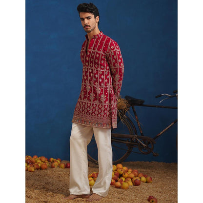 KALPRAAG Red Surkh Hot Pink Short Kurta With Pant