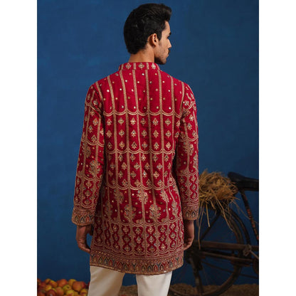 KALPRAAG Red Surkh Hot Pink Short Kurta With Pant