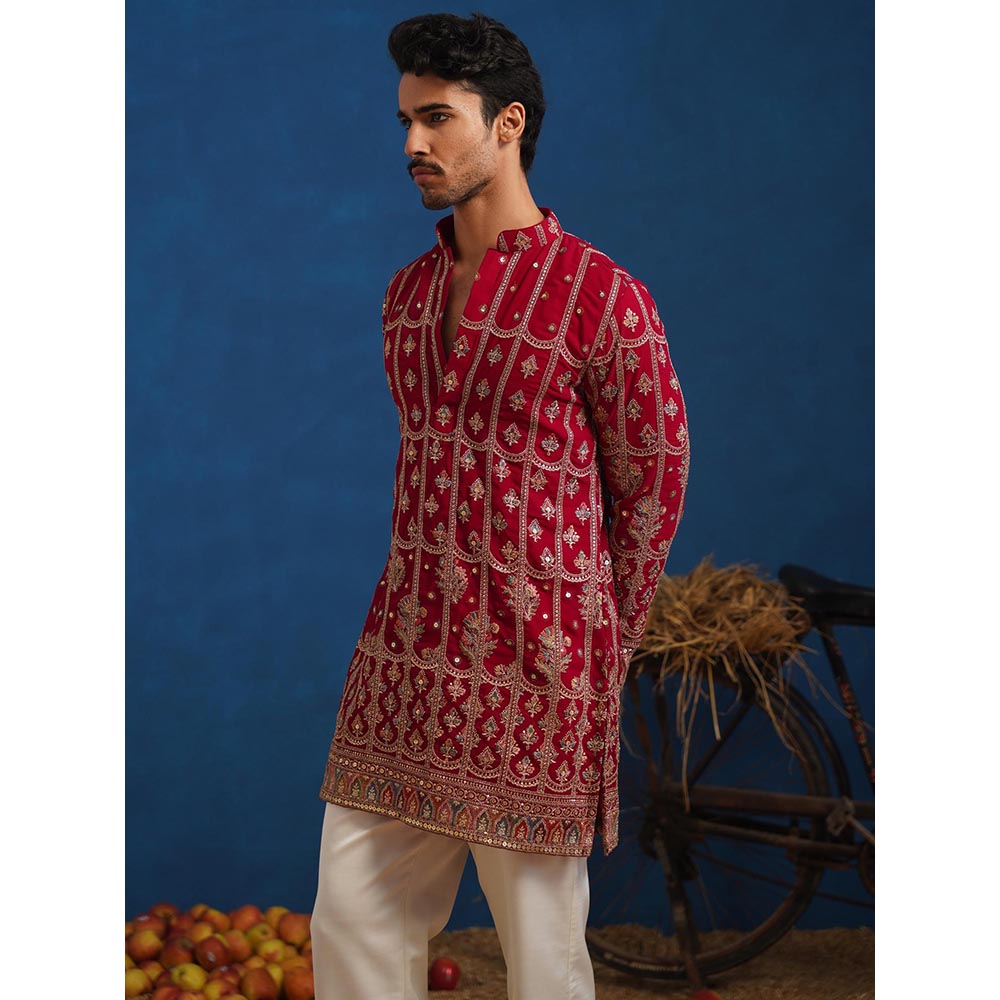 KALPRAAG Red Surkh Hot Pink Short Kurta With Pant