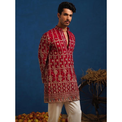 KALPRAAG Red Surkh Hot Pink Short Kurta With Pant
