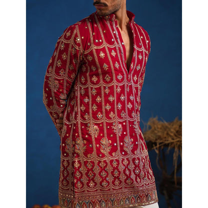 KALPRAAG Red Surkh Hot Pink Short Kurta With Pant