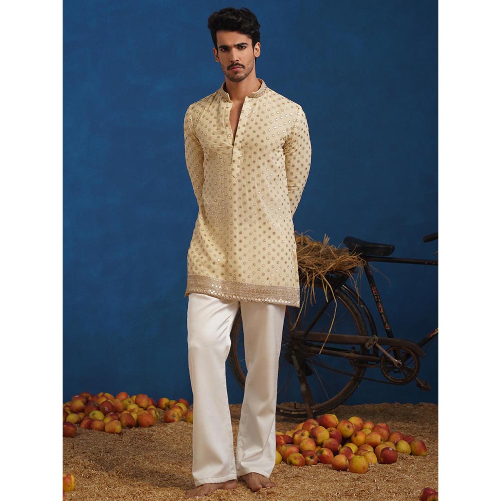 KALPRAAG Polka Cream Short Kurta With Pant