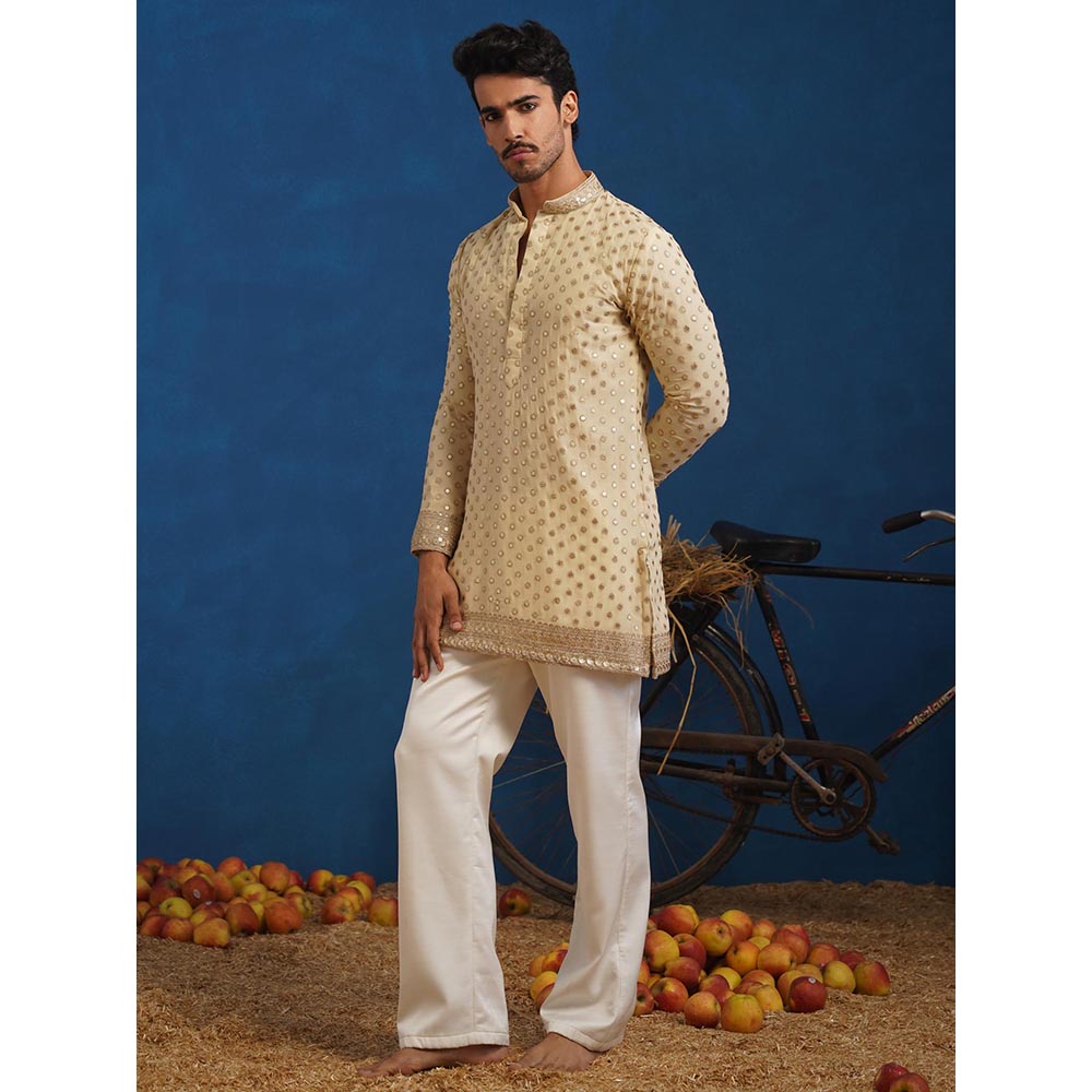 KALPRAAG Polka Cream Short Kurta With Pant