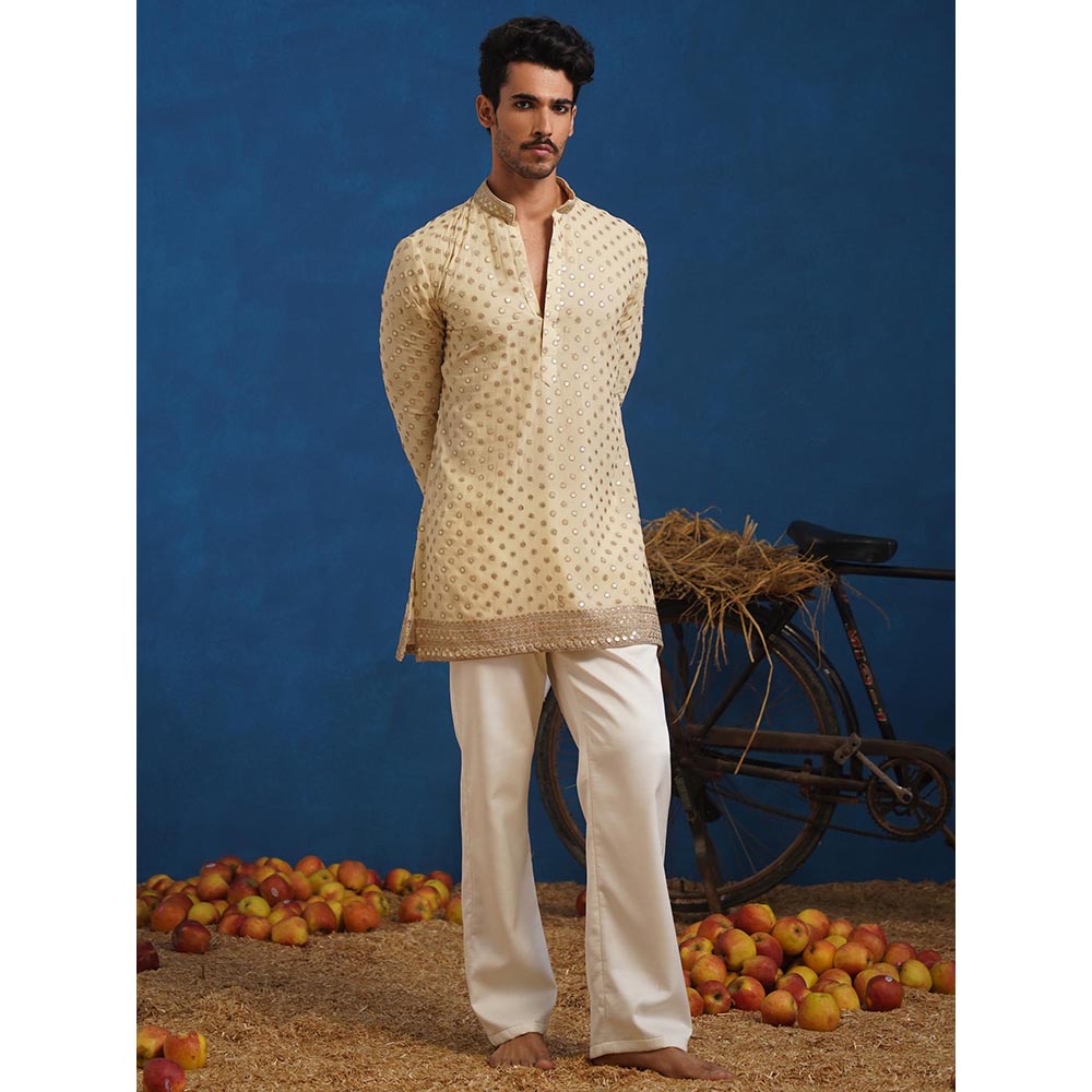 KALPRAAG Polka Cream Short Kurta With Pant