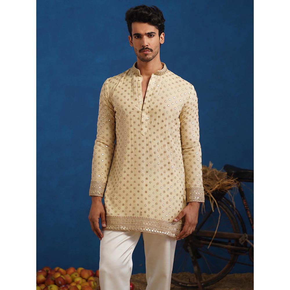 KALPRAAG Polka Cream Short Kurta With Pant