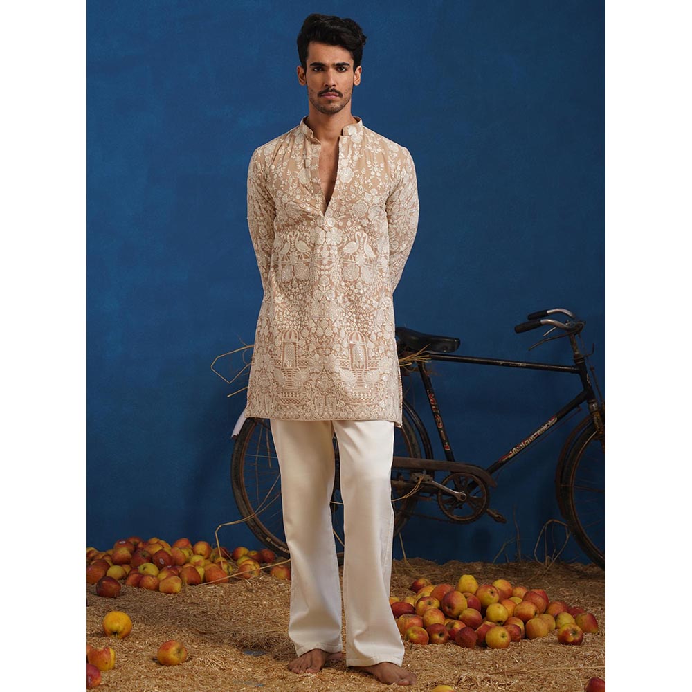 KALPRAAG Mayuresh Beige Short Kurta With Pant