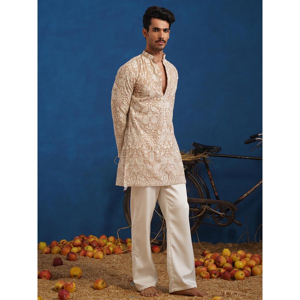 KALPRAAG Mayuresh Beige Short Kurta With Pant