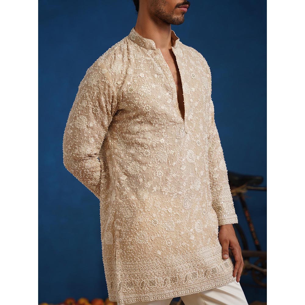 KALPRAAG Divit Cut dana Beige Short Kurta With Pant