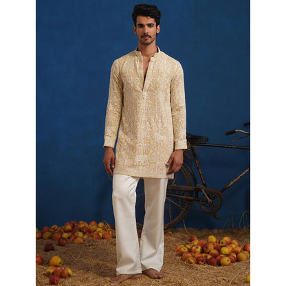 KALPRAAG Yuvraj Cut dana Beige Short Kurta With Pant