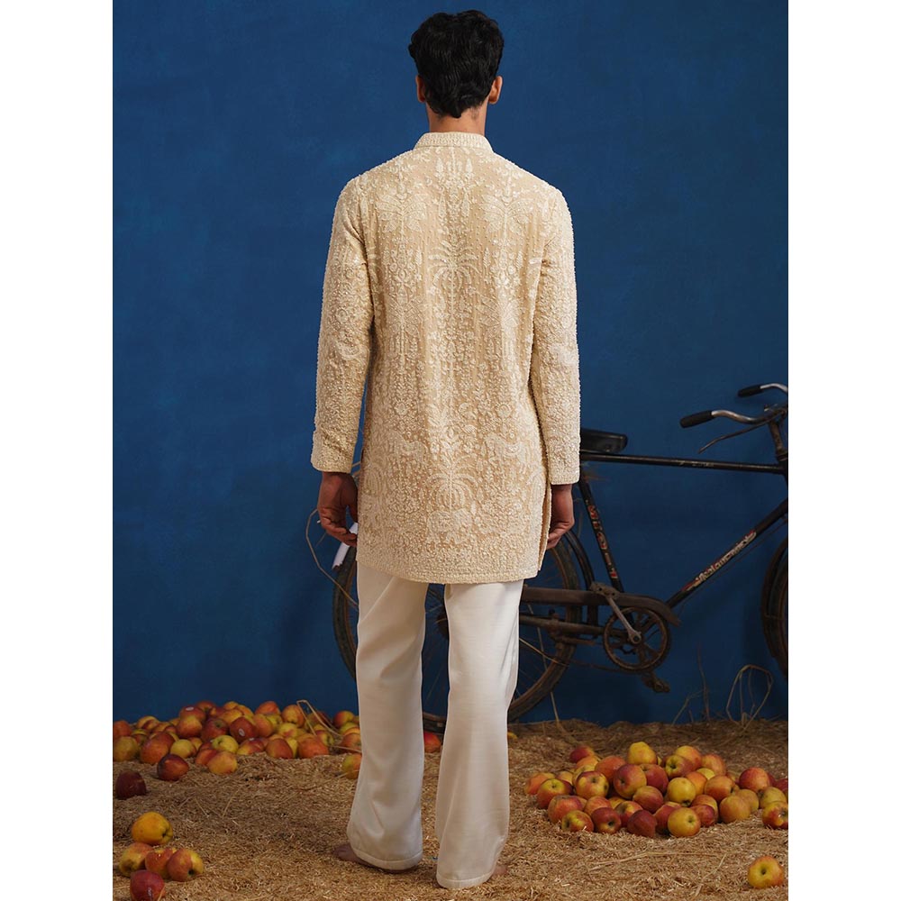 KALPRAAG Yuvraj Cut dana Beige Short Kurta With Pant