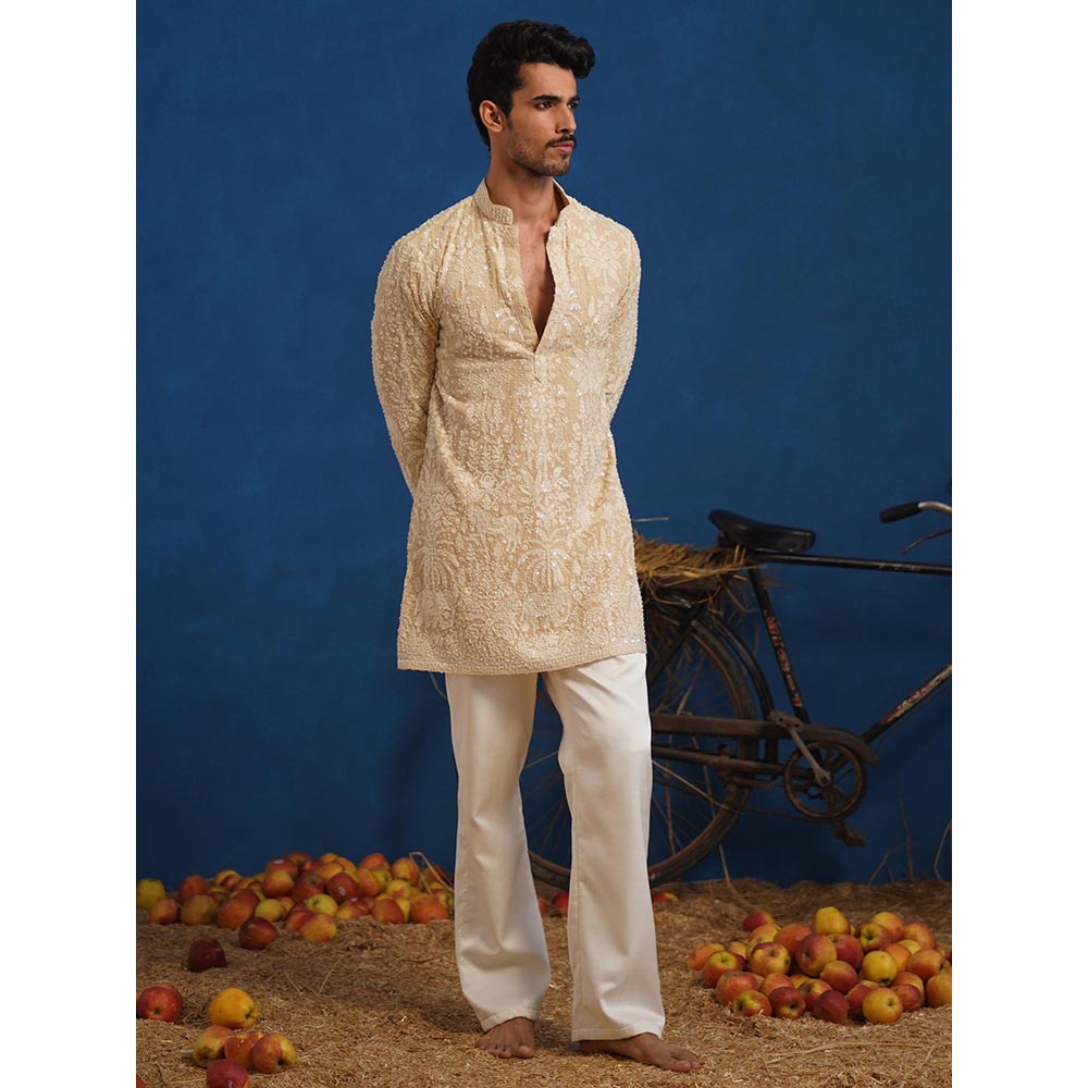 KALPRAAG Yuvraj Cut dana Beige Short Kurta With Pant