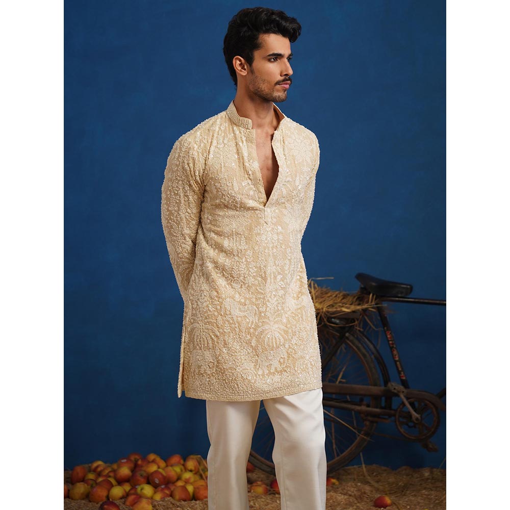 KALPRAAG Yuvraj Cut dana Beige Short Kurta With Pant
