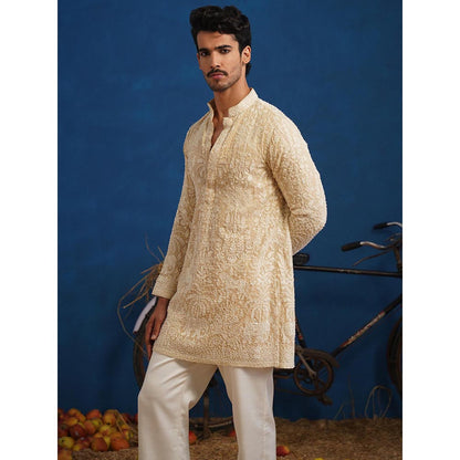 KALPRAAG Yuvraj Cut dana Beige Short Kurta With Pant