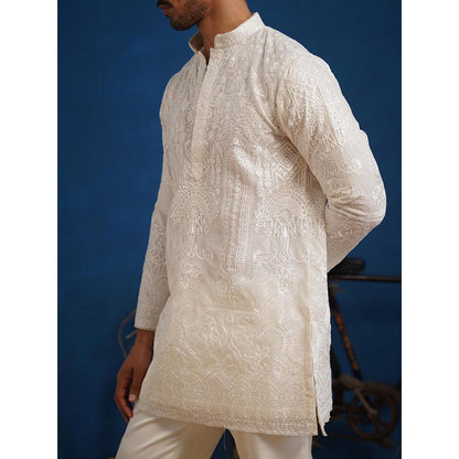 KALPRAAG Eklavya White Organza Short Kurta With Pant