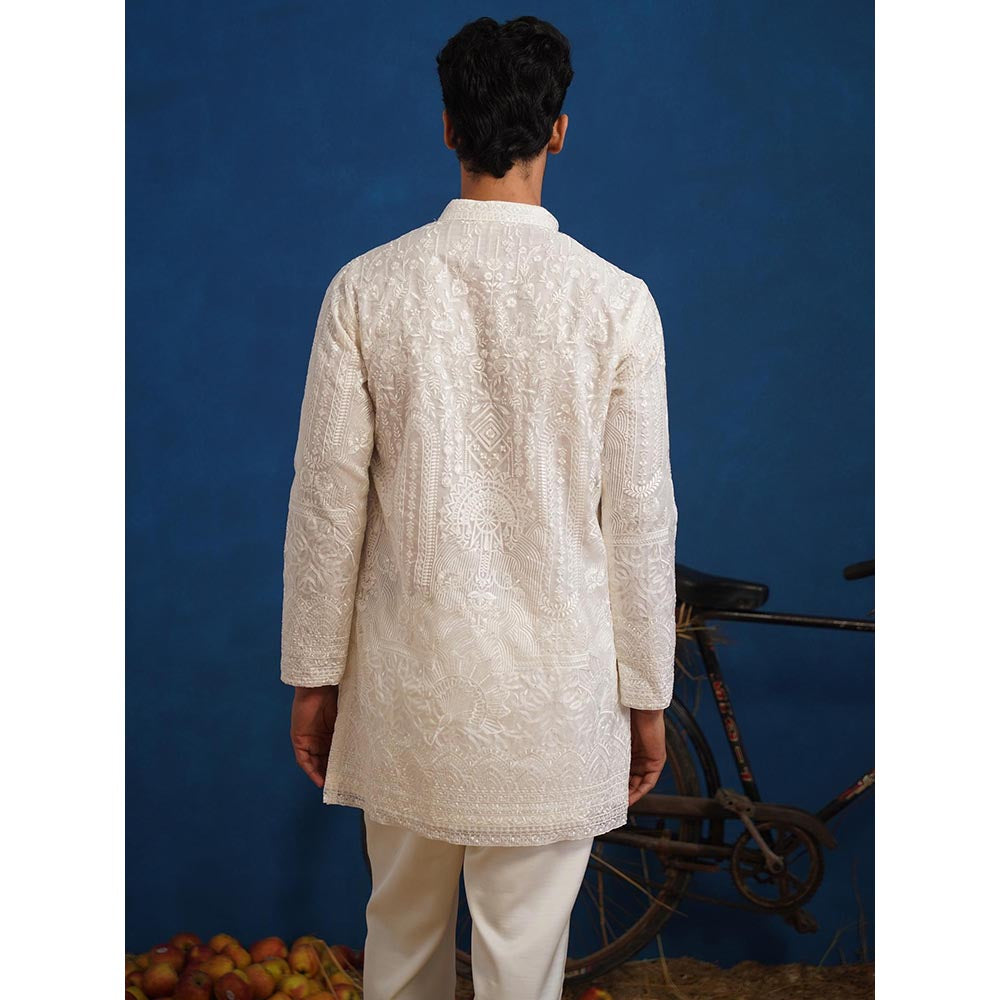 KALPRAAG Eklavya White Organza Short Kurta With Pant