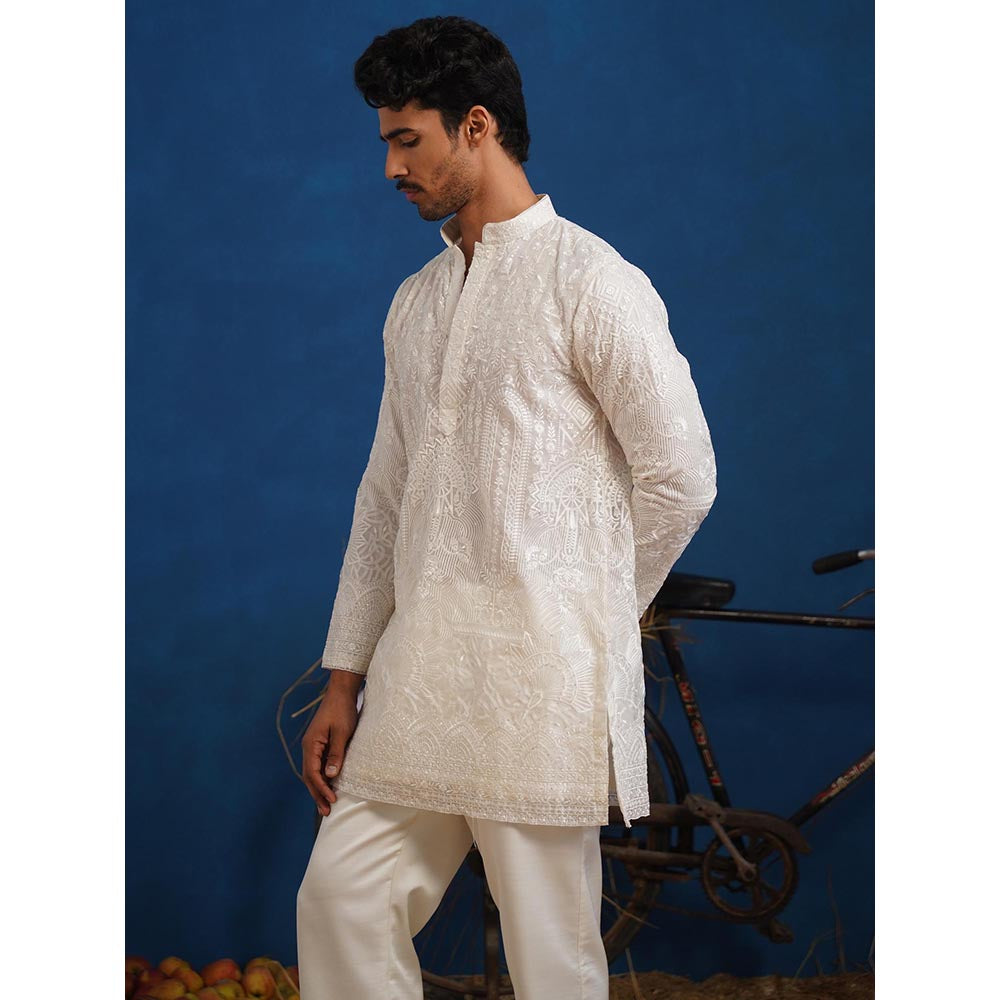 KALPRAAG Eklavya White Organza Short Kurta With Pant