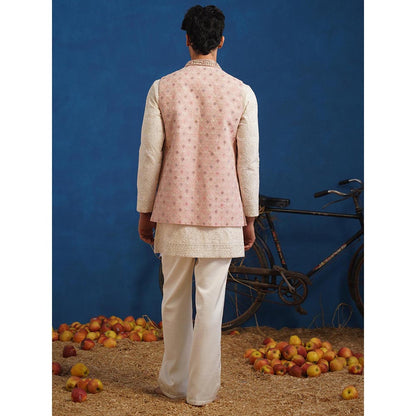 KALPRAAG Prateek Pink Short Kurta With Nehru Jacket And Pant