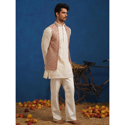 KALPRAAG Prateek Pink Short Kurta With Nehru Jacket And Pant