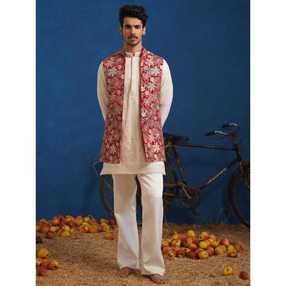 KALPRAAG Devish Hot Pink Short Kurta With Nehru Jacket And Pant