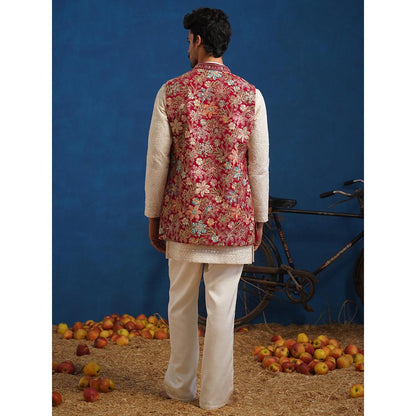 KALPRAAG Devish Hot Pink Short Kurta With Nehru Jacket And Pant