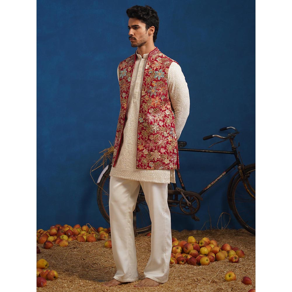 KALPRAAG Devish Hot Pink Short Kurta With Nehru Jacket And Pant