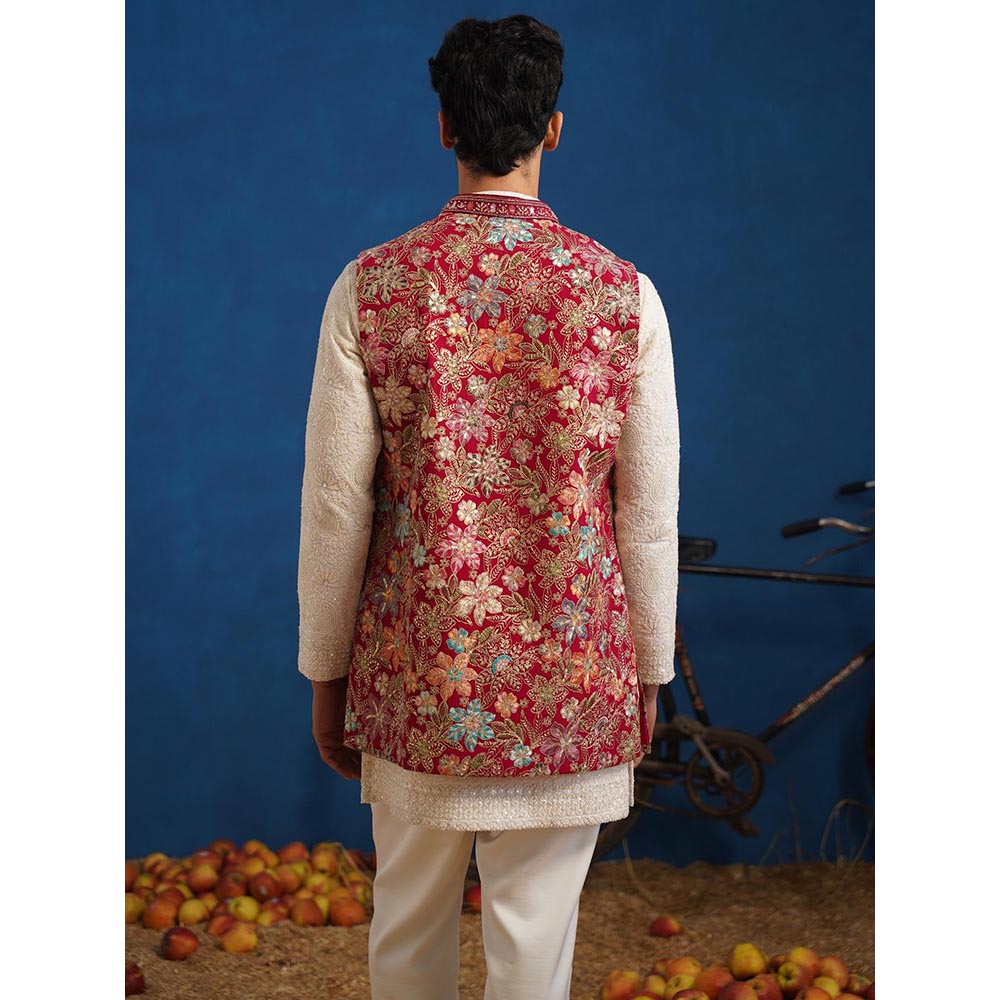 KALPRAAG Devish Hot Pink Short Kurta With Nehru Jacket And Pant