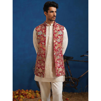 KALPRAAG Devish Hot Pink Short Kurta With Nehru Jacket And Pant