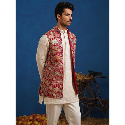 KALPRAAG Devish Hot Pink Short Kurta With Nehru Jacket And Pant