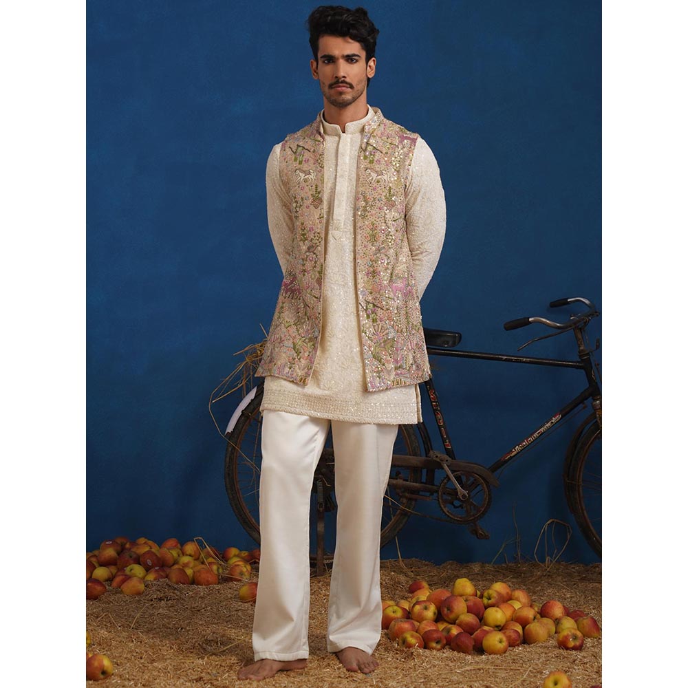 KALPRAAG Brown Nakul Chiku Short Kurta With Nehru Jacket And Pant