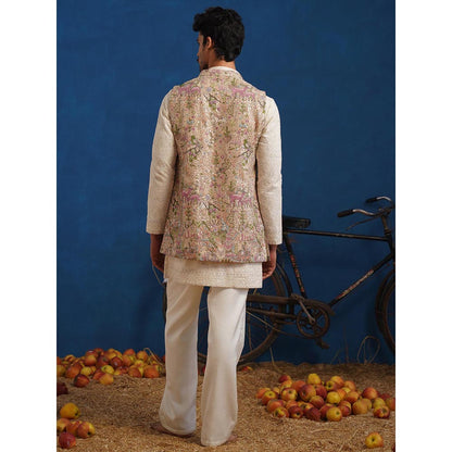 KALPRAAG Brown Nakul Chiku Short Kurta With Nehru Jacket And Pant