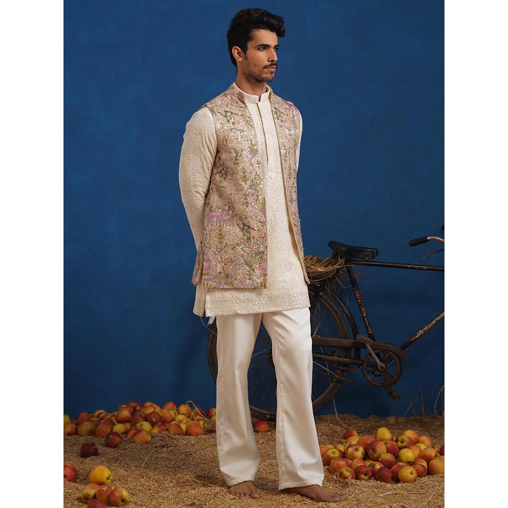 KALPRAAG Brown Nakul Chiku Short Kurta With Nehru Jacket And Pant
