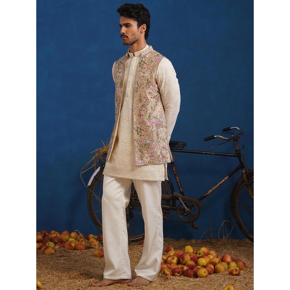 KALPRAAG Brown Nakul Chiku Short Kurta With Nehru Jacket And Pant