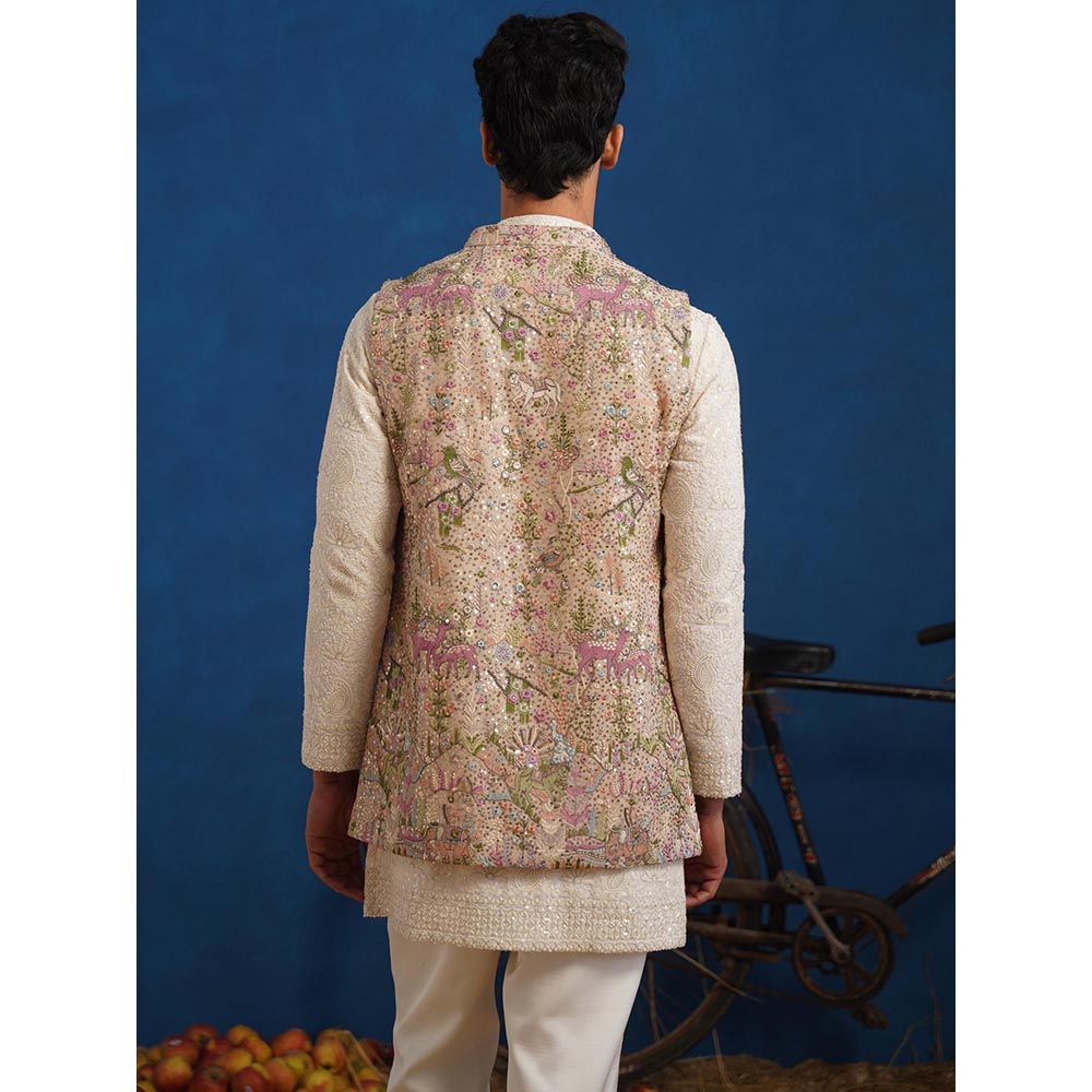 KALPRAAG Brown Nakul Chiku Short Kurta With Nehru Jacket And Pant