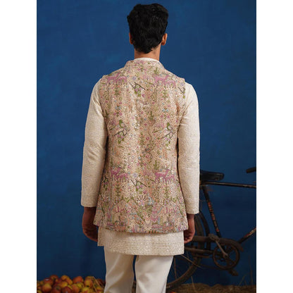 KALPRAAG Brown Nakul Chiku Short Kurta With Nehru Jacket And Pant